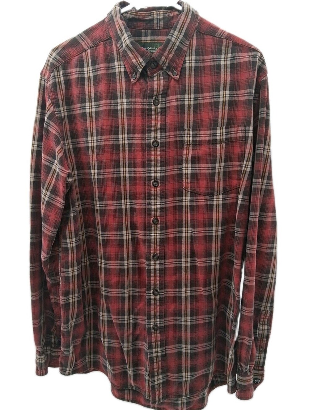Eddie Bauer Shitt Mens Large Tall Red Plaid Button Up Longsleeve Outdoor Casual